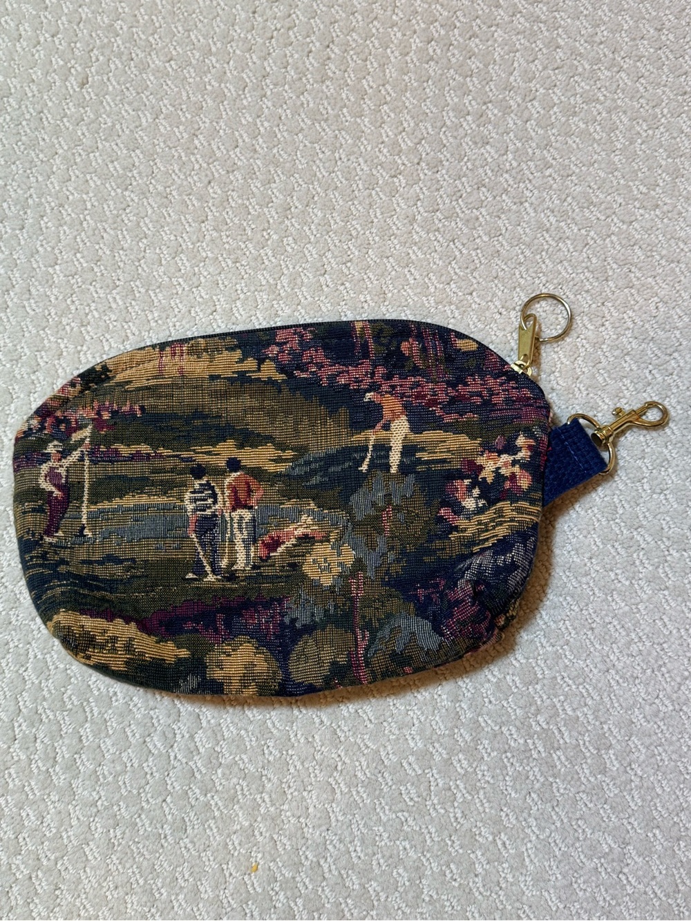 Tapestry-Print Wristlet Pouch - Navy, Gold, Green